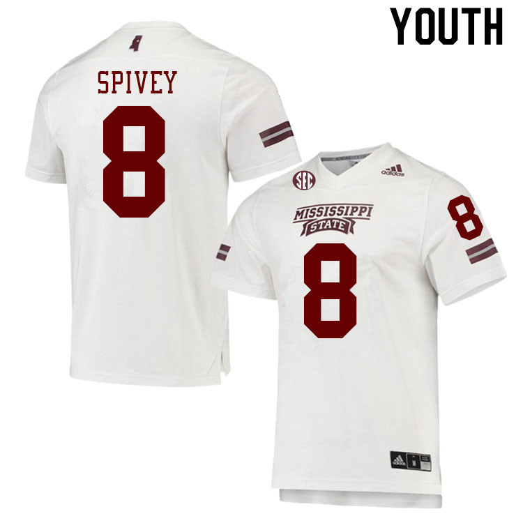 Youth #8 Geor'quarius Spivey Mississippi State Bulldogs College Football Jerseys Stitched Sale-White